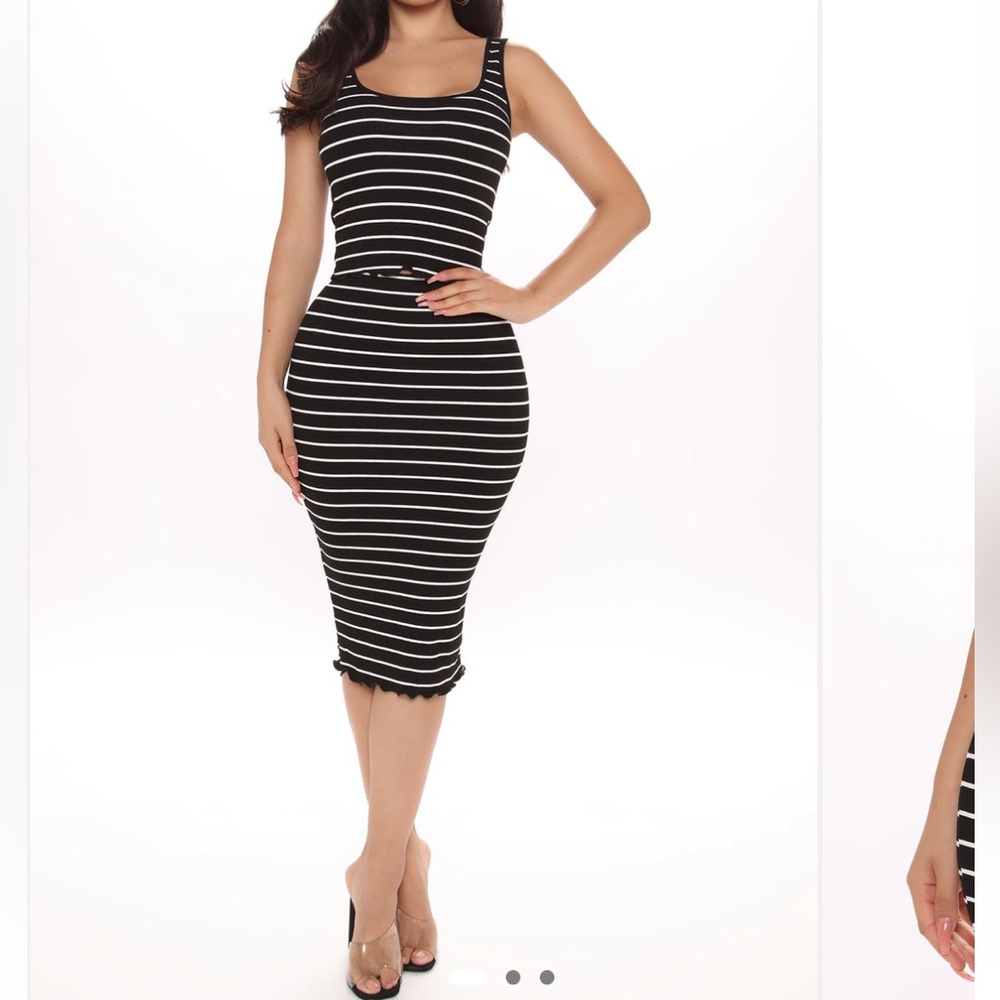 Fashion Nova two piece size S- Striped Midi Skirt Set - Black & White